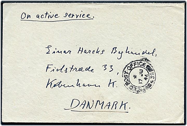 Ufrankeret OAS feltpostbrev med britisk feltpoststempel Field Post Office 432 (= Hamburg) d. 17.6.1946 til København, Danmark. Dansk postcensor ved No. 3 District Censorship Station, B.A.O.R. i Tyskland.