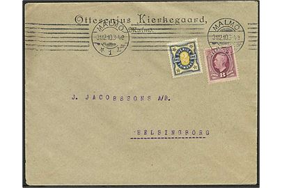 8 öre Oscar og 2 öre Ciffer på brev fra Malmö d. 31.12.1910 til Helsingborg.