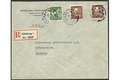 5 öre Løve og 15 öre Gustaf (2) på anbefalet brev fra Göteborg d. 17.12.1935 til Brønderslev, Danmark.
