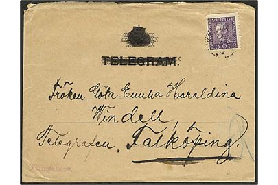 20 öre Gustaf på telegram-kuvert stemplet Tjenestebrev fra Kristian... d. 18.5.1922 til Falköping. 