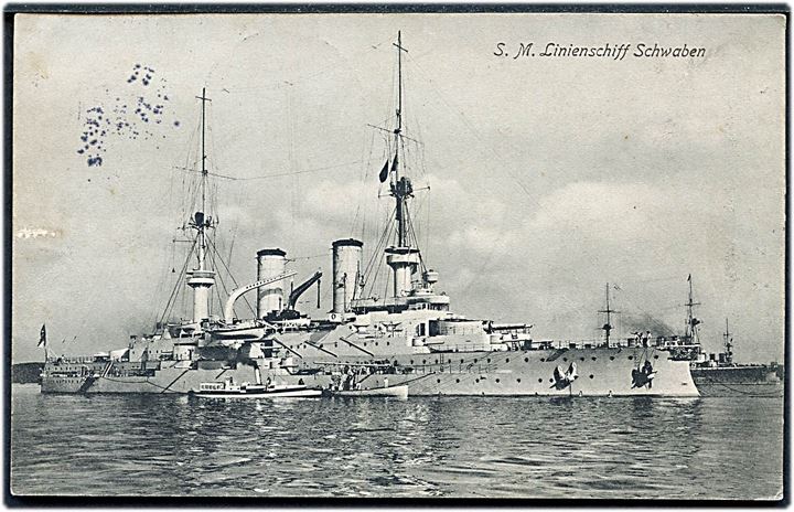 5 øre Fr. VIII på brevkort (Tysk linieskib SMS Schwaben) annulleret med stjernestempel SØBY og sidestemplet Ærøeskjøbing d. 7.2.1910 til Strandhuse pr. Svendborg.