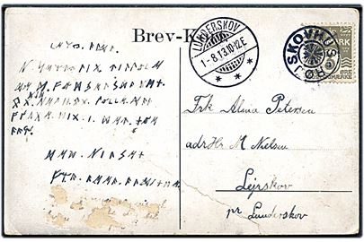 3 øre Bølgelinie på lokalt brevkort annulleret med stjernestempel RØJSKOVHUS og sidestemplet Lunderskov d. 1.8.1913 til Lejrskov pr. Lunderskov.
