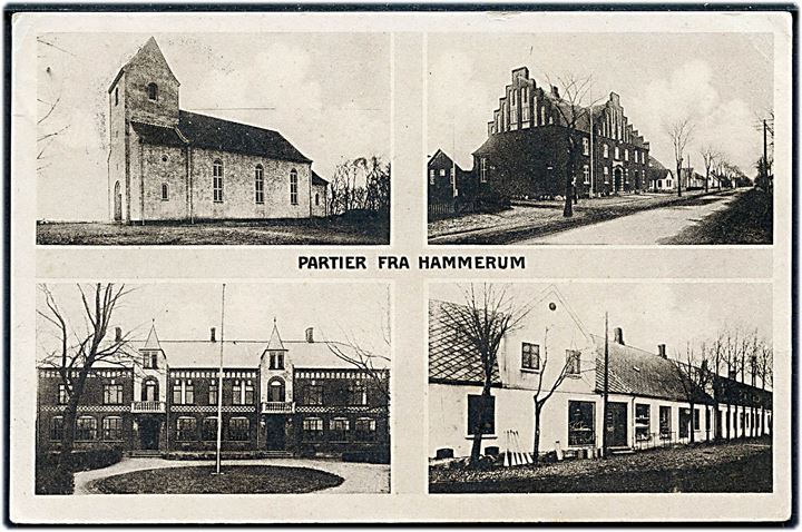 Hammerum, partier med bl.a. kirke, missionshus og skole. Stenders no. 58333.