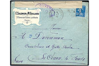 25 c. på illustreret kuvert fra St. Genix sur Guiers d. 7.7.1918 til Chaux de Fonds, Schweiz. Åbnet af fransk censur no. 119.