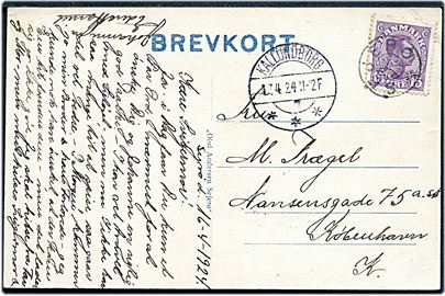 15 øre Chr. X på brevkort (Sejerby på Sejerø) annulleret med stjernestempel SEJERØ og sidestemplet Kallundborg d. 17.4.1924 til København.