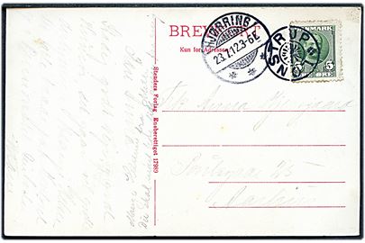 5 øre Fr. VIII på brevkort annulleret med stjernestempel LØNSTRUP og sidestemplet Hjørring d. 23.7.1912 til Aarhus.