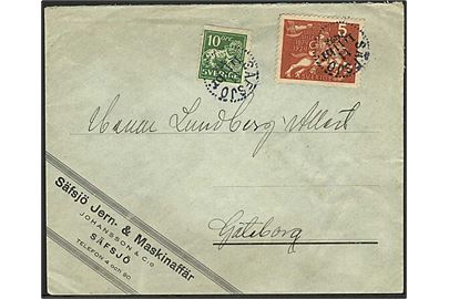 5 öre UPU jubilæum og 10 öre Løve på brev fra Säfsjö d. 11.11.1924 til Göteborg.