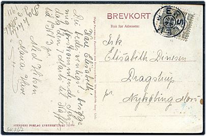 3 øre Bølgelinie på lokalt brevkort dateret d. 3.3.1911 annulleret med stjernestempel ERSLEV til Nykøbing M.