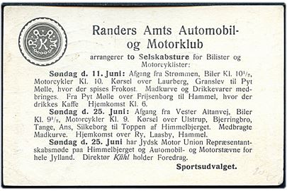 8 øre Bølgelinie helsagsbrevkort (fabr. 66-H) opfrankeret med 8/12 øre Provisorium fra Randers d. 2.6.1922 til Viborg. På bagsiden fortrykt meddelelse fra Rander Amts Automobil- og Motorklub.