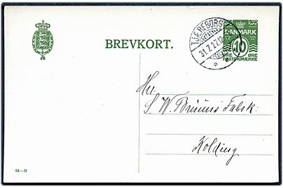 10 øre helsagsbrevkort (fabr. 85-H) annulleret med brotype Ia Tjæreborg d. 31.7.1927 til Kolding.