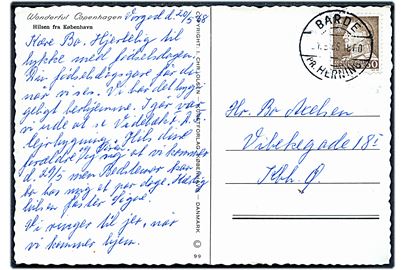 50 øre Fr. IX på brevkort annulleret med pr.-stempel Barde pr. Herning d. 21.5.1968 til København.