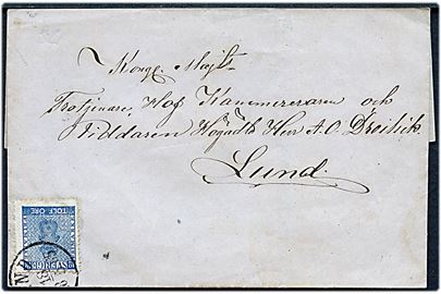 12 öre Våben på brev stemplet Lund d. 18.5.1865 til Lund.