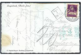 10 c. Tell på underfrankeret brevkort fra Langenbruck d. 1.9.1934 til København, Danmark. Rammestempel T 16 2/3 og udtakseret i porto med 20 øre dansk portomaskinstempel.