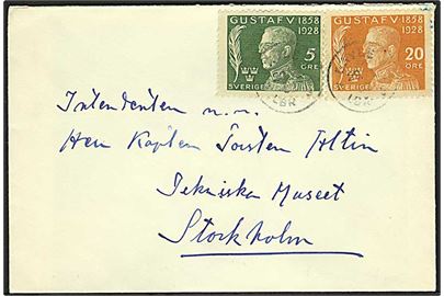 5+5 öre og 20+5 öre Gustaf 70 år på brev fra Gävle d. 29.11.19xx til Stockholm.