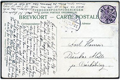 15 øre Chr. X på brevkort annulleret med stjernestempel BLAAVAND og sidestemplet Oxbøl d. 14.6.1921 til Ærøskøbing.