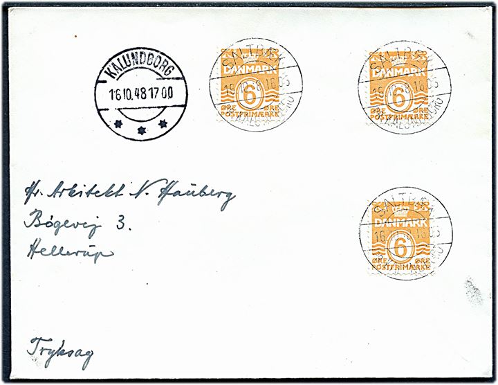 6 øre Bølgelinie (3) på filatelistisk brev annulleret med pr.-stempel Saltbæk pr. Kalundborg d. 16.10.1948 og sidestemplet Kalundborg d. 16.10.1948 til Hellerup.