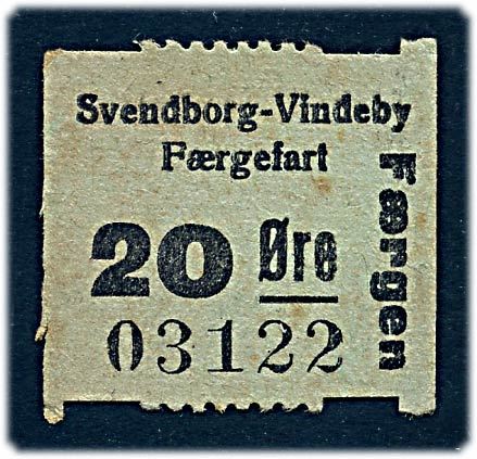 Svendborg-Vindeby Færgefart 20 øre billet. 