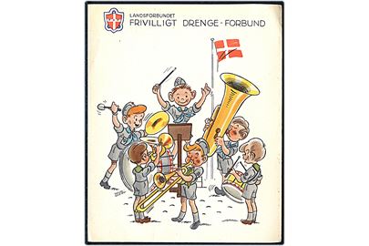 FDF, Frivilligt Drenge Forbund. Tegnet af Leo Fredsbjerg - Pedersen. Klapkort af Permild & Rosengreen u/no.