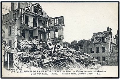 Frankrig, Reims, rue Gambetta, ødelæggelser efter den store krig. No. 562.