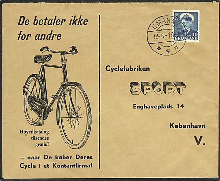 30 øre Fr. IX på brev fra Umanak d. 18.6.1960 til København.