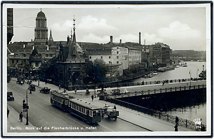 Berlin, Fischerbrücke med sporvogn. Junga no. 214.