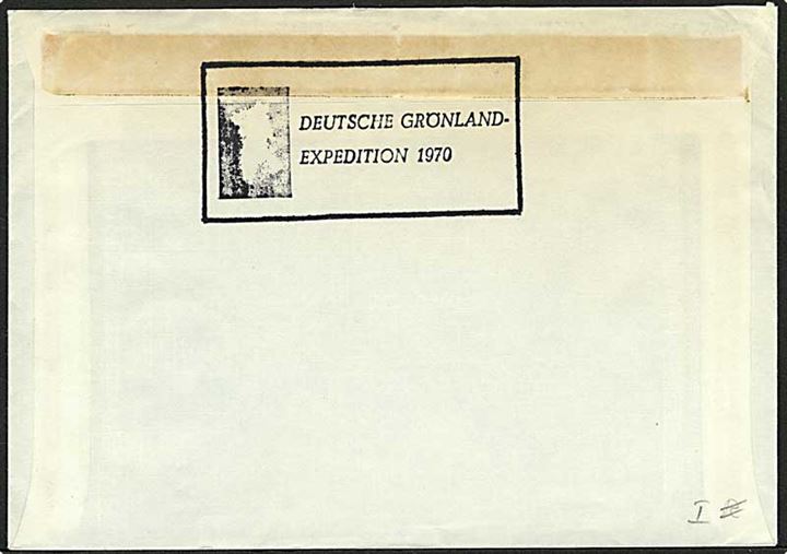 1 øre Nordlys (5) og 2 kr. Ishavsskib på brev fra Angmagssalik d. 9.7.1970 til Braunschweig, Tyskland. Fra Deutsche Grönland Expedition 1970.