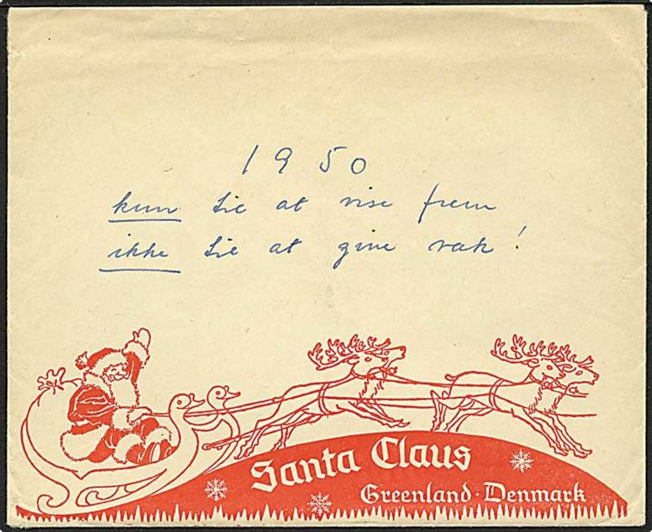 Komplet ubrugt brev fra Julemanden 1950 med følgebrev, H.C.Andersen eventyr og billede. Påskrevet på forsiden: 1950 kun til at vise frem ikke til at give væk!.