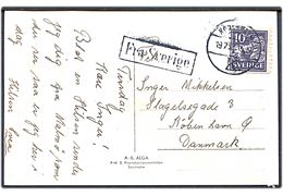 10 öre Løve på brevkort fra Malmö annulleret med dansk stempel i København d. 19.7.1922 og sidestemplet Fra Sverige til København.