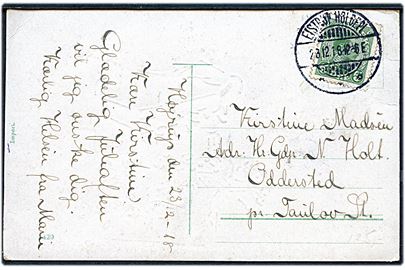 5 øre Chr. X på brevkort annulleret med brotype Ia Eistrup Holdepl. d. 28.12.1918 til Taulov.