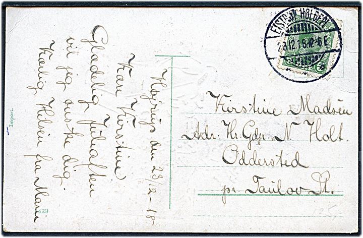 5 øre Chr. X på brevkort annulleret med brotype Ia Eistrup Holdepl. d. 28.12.1918 til Taulov.