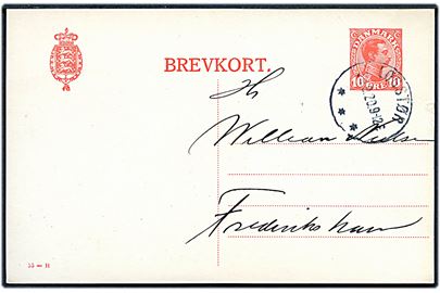 10 øre Chr. X helsagsbrevkort (fabr. 55-H) annulleret med brotype IIIb Løgstør d. 24.9.1920 til Frederikshavn.