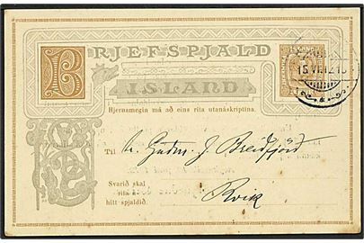 3 aur To Konger spørgedel af dobbelt helsagsbrevkort sendt lokalt i Reykjavik d. 15.6.1912. 