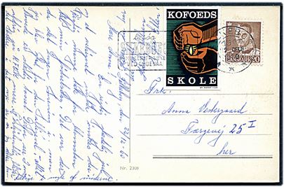 20 øre Fr. IX og Kofoeds Skole mærkat på julekort fra Silkeborg d. 22.12.1960.