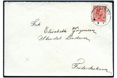20 øre Chr. X på brev annulleret med brotype IIIb Voldby d. 16.11.1926 til Frederikshavn.