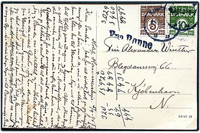 5 øre og 10 øre Bølgelinie på brevkort dateret Hotel Hammershus og annulleret Kjøbenhavn d. 5.9.1924 med sidestempel Fra Rønne til København.