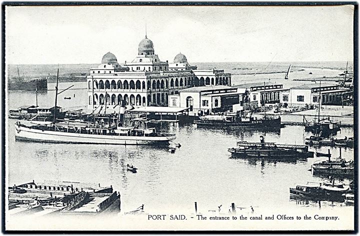 Indsejlingen til Suez-kanalen ved Port Said med bl.a. lodsbåd. L.C. no. 370.