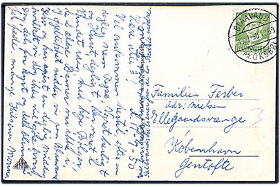 15 øre Fr. IX på brevkort (Blåvand Fyr) annulleret med pr.-stempel Blaavand pr. Oksbøl d. 17.7.1950 til Gentofte.