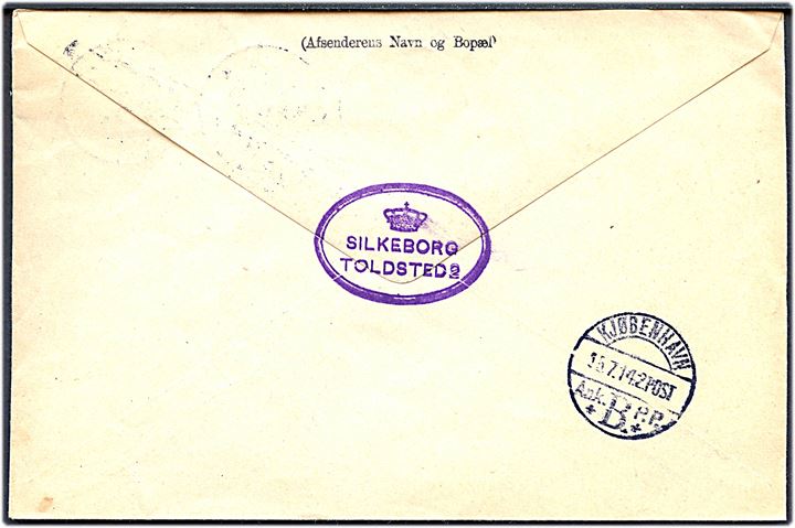 5 øre, 10 øre og 20 øre (2) Chr. X på 55 øre frankeret adressebrev for pakke fra Silkeborg d. 14.7.1914 til København.
