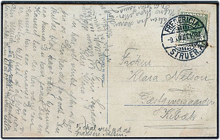 5 øre Fr. VIII på brevkort fra Tim annulleret med bureaustempel Fredericia - Struer.A. T.1032 d. 9.?.1909 til Kibæk.