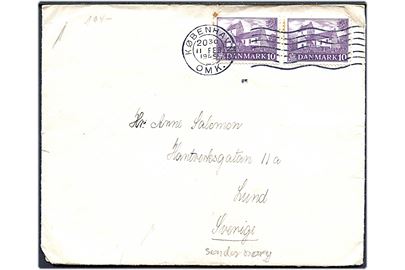 10 øre Landsbykirke (2) på brev fra København d. 11.2.1945 til Lund, Sverige. Åbnet af Sønderborg-censuren med smal neutral banderole (24 mm) stemplet Zensurstelle k.