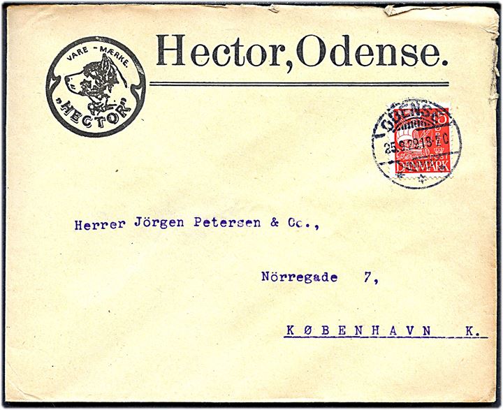 15 øre Karavel på illustreret firmakuvert fra Hector annulleret med brotype Ic Odense *** d. 25.9.1929 til København.