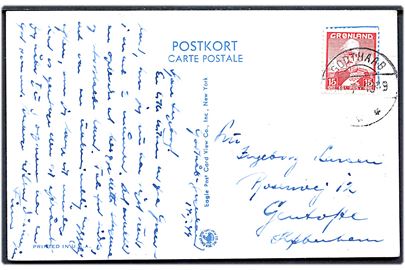 15 øre Chr. X på brevkort (Agpatsundet i Umanaqfjorden) stemplet Godthaab d. 14.7.1949 til Gentofte.
