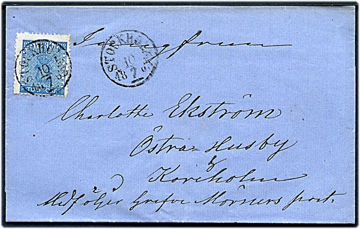 12 öre Våben på brev fra Stockholm d. 10.7.1863 til Östra Husby.