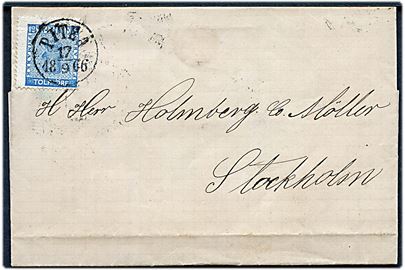 12 öre Våben på brev fra Piteå d. 17.9.1866 til Stockholm.