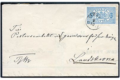 12 öre Tjenestemærke på brev stemplet Tågarp d. 9.10.1881 til Landskrona.