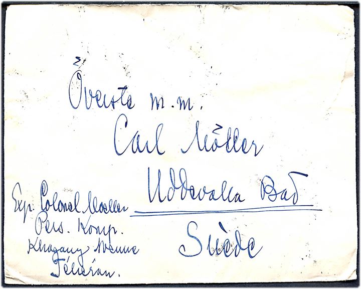 Blandingsfrankering af Persien udg. på bagsiden af brev fra svensk oberst Møller ved den svenske Ambassade i Teheran d. 15.7.1933 til Uddevalla, Sverige.