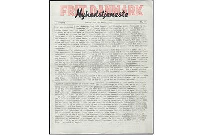 Frit Danmark - Nyhedstjeneste. 1. Aargang nr. 26 d. 15.3.1944. Illegalt blad på 2 sider.