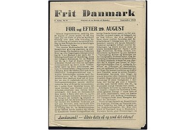 Frit Danmark 2. Aargang nr. 8 - september 1943. Illegalt blad på 12 sider.