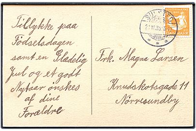 10 øre H. C. Andersen på julekort annulleret med brotype Ic Sulsted d. 21.12.1935 til Nørresundby.