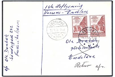 10 øre Fredning i parstykke på filatelistisk is-luftpost brevkort fra Horsens d. 14.1.1963 til Endelave. Ank.stemplet med pr.-stempel Endelave pr. Horsens d. 16.1.1963.